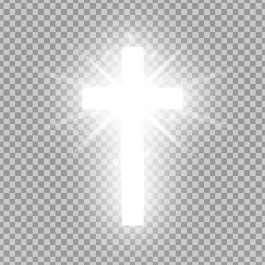 Parlak gümüş haç şeffaf arka planda izole. Rilia sembolü. Parlak aziz haç. Paskalya ve Noel işareti. Vektör Illustration