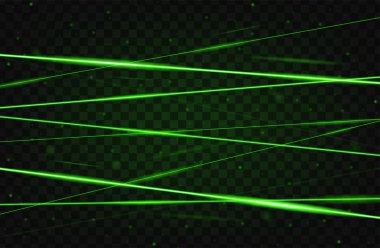 Yeşil gerçekçi lazer ışını arka plan. Lazer ışınları şeffaf arka planda iyolated. Modern stil soyut. Parlak parlak lazerler deseni. Vektör Illustration