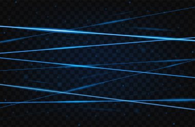 Mavi gerçekçi lazer ışını arka plan. Lazer ışınları şeffaf arka planda iyolated. Modern stil soyut. Parlak parlak lazerler deseni. Vektör Illustration