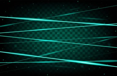 Turkuaz gerçekçi lazer ışını arka plan. Lazer ışınları şeffaf arka planda iyolated. Modern stil soyut. Parlak parlak lazerler deseni. Vektör Illustration