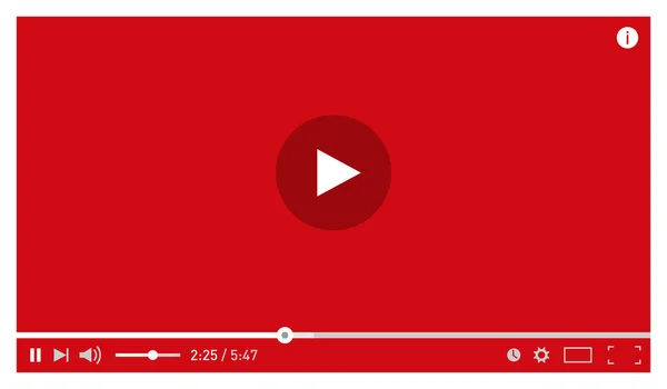 Plantilla de diseño de reproductor de vídeo rojo moderno para aplicaciones web y móviles de estilo plano. Ilustración vectorial — Archivo Imágenes Vectoriales