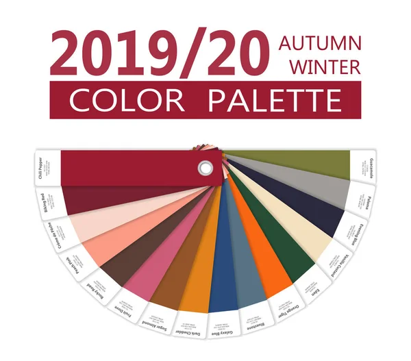 Runde Herbst und Winter 2019 - 2020 modische Farbpalette. Welten Farben des Jahres. Palette Modefarben führen mit Namen. Modefarbtrend von New York. Vektorillustration — Stockvektor