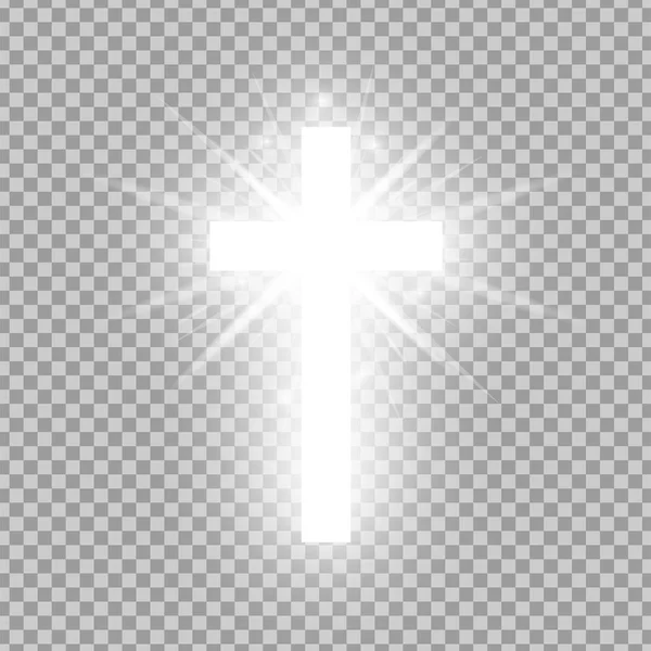 透明な背景に孤立した白い十字。Riligious シンボル。サンクロスを光る。イースターとクリスマスサイン。ベクターイラスト — ストックベクタ