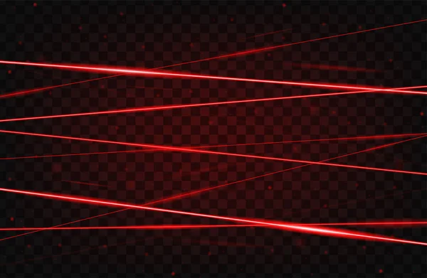 Fond de faisceau laser réaliste rouge. Rayons laser iolés sur fond transparent. Style moderne abstrait. Modèle de lasers brillants lumineux. Illustration vectorielle — Image vectorielle