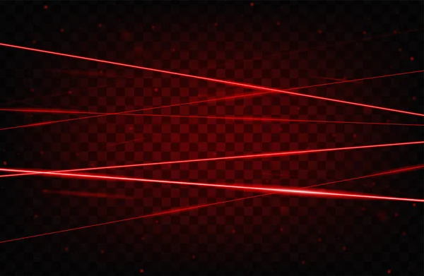 Fond de faisceau laser réaliste rouge. Rayons laser iolés sur fond transparent. Style moderne abstrait. Modèle de lasers brillants lumineux. Illustration vectorielle — Image vectorielle
