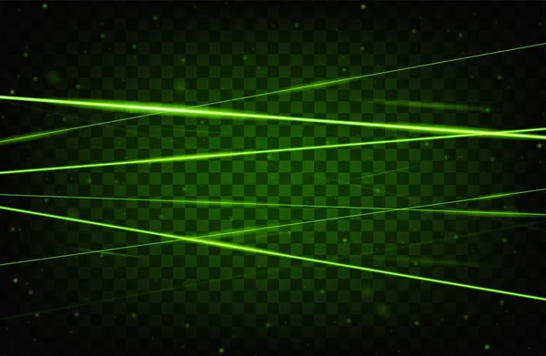 Fond de faisceau laser réaliste vert. Rayons laser iolés sur fond transparent. Style moderne abstrait. Modèle de lasers brillants lumineux. Illustration vectorielle — Image vectorielle
