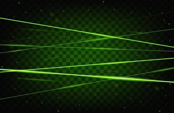 Groene realistische Laser Beam achtergrond. Laser stralen iolated op transparante achtergrond. Moderne stijl abstract. Heldere glanzende lasers patroon. Vector illustratie — Stockvector