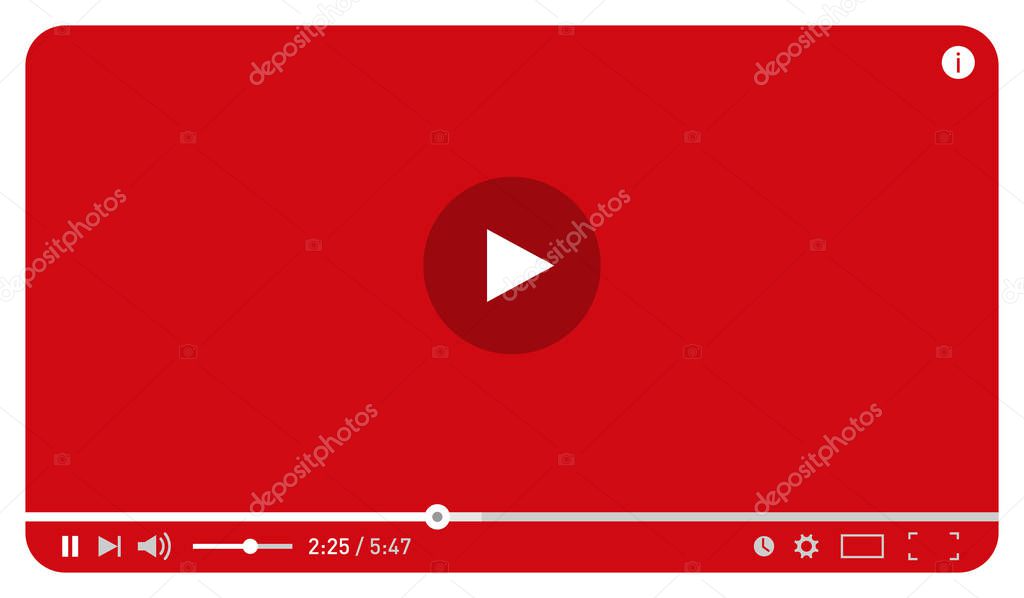 Modern red video player design template for web and mobile apps flat style. Vector illustration