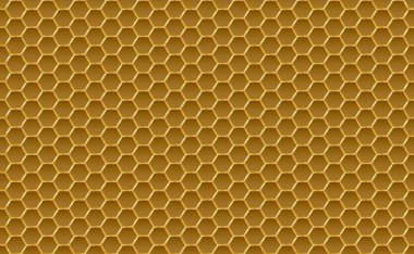 Altın bal altıgen hücreler sorunsuz doku. Mozaik veya hoparlör kumaş şekil deseni. Altın ballı tarak ızgara doku ve geometrik kovan altıgen petek. Vektör çizimi