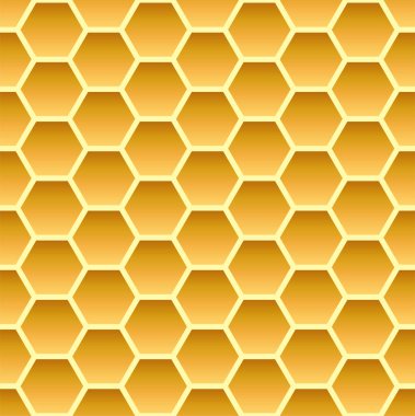 Altın bal altıgen hücreler sorunsuz doku. Mozaik veya hoparlör kumaş şekil deseni. Altın ballı tarak ızgara doku ve geometrik kovan altıgen petek. Vektör çizimi