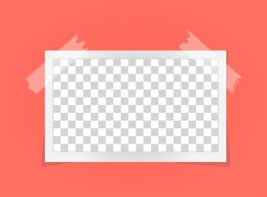 Gölgeler izole edilmiş yapışkan bantta dikdörtgen çerçeve şablonu. Yaşayan mercan - 2019 yılının rengi. Modern tarzda Anılar kavramı. Vektör çizimi