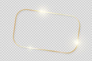 Şeffaf arka planda gölgeli, parlak, kaliteli, altın rengi bir çerçeve. Altın lüks gerçekçi dikdörtgen sınır. Vektör illüstrasyonu