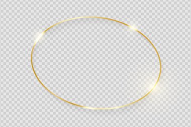 Altın parlak parlayan vintage çerçeve şeffaf arka plan üzerinde izole gölgeler. Altın lüks gerçekçi oval sınır. Vektör çizim