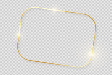 Şeffaf arka planda gölgeli, parlak, kaliteli, altın rengi bir çerçeve. Altın lüks gerçekçi dikdörtgen sınır. Vektör illüstrasyonu