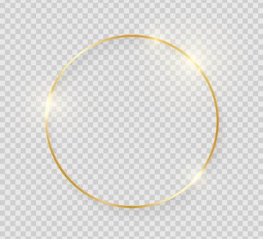 Altın parlak parlayan vintage çerçeve şeffaf arka plan üzerinde izole gölgeler. Altın lüks gerçekçi yuvarlak sınır. Vektör çizim