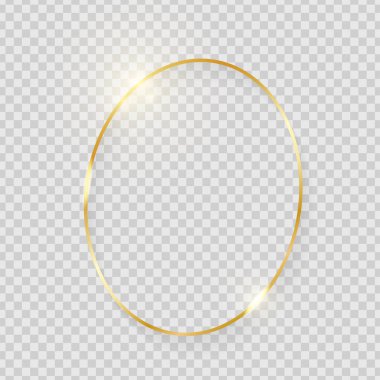 Altın parlak parlayan vintage çerçeve şeffaf arka plan üzerinde izole gölgeler. Altın lüks gerçekçi oval sınır. Vektör çizim