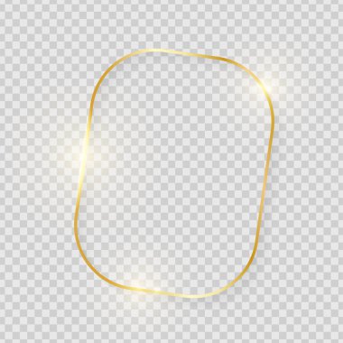 Şeffaf arka planda gölgeli, parlak, kaliteli, altın rengi bir çerçeve. Altın lüks gerçekçi dikdörtgen sınır. Vektör illüstrasyonu