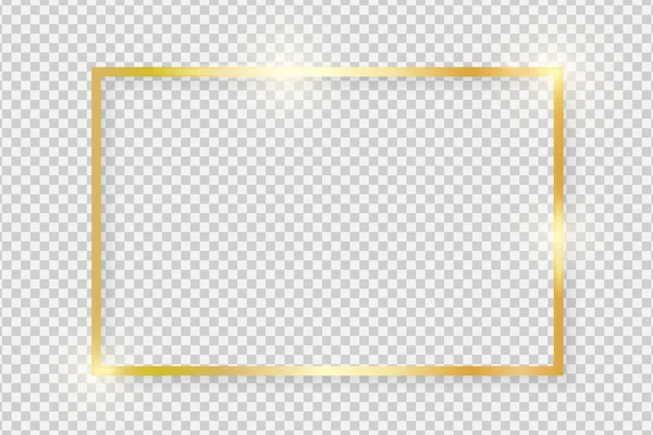 Złoto błyszczące świecące rocznika ramka prostokąta z cieni odizolowanych na przezroczystym tle. Złoty luksus realistyczne obramowanie prostokąta. Ilustracja wektorowa — Wektor stockowy