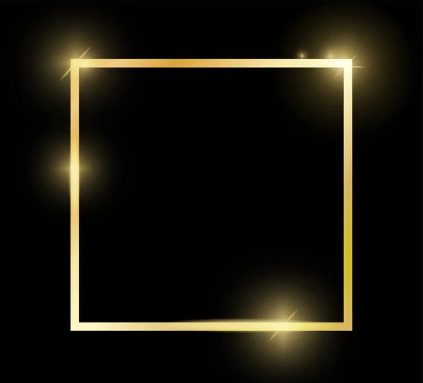 Goldglänzender, quadratischer Vintage-Rahmen mit Schatten auf schwarzem Hintergrund. goldenen Luxus realistischen Rechteck-Rand. Vektorillustration — Stockvektor