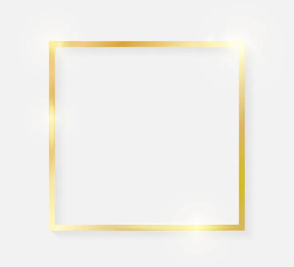 Ouro brilhante moldura quadrada vintage brilhante com sombras isoladas no fundo branco. Golden luxo fronteira retângulo realista. Ilustração vetorial —  Vetores de Stock