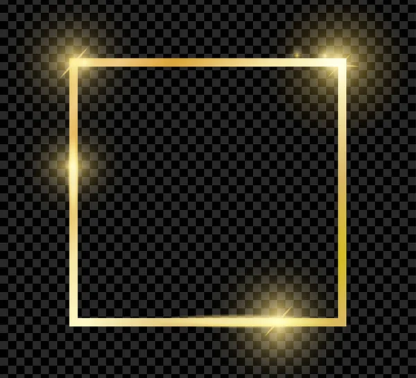 Cornice quadrata vintage brillante oro brillante con ombre isolate su sfondo trasparente scuro. Golden lusso realistico bordo rettangolo. Illustrazione vettoriale — Vettoriale Stock