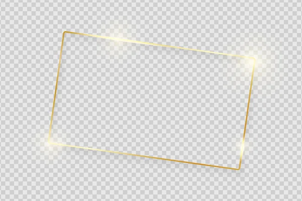 Goud glanzend gloeiend vintage frame met schaduwen geïsoleerd op transparante achtergrond. Golden luxe realistische rechthoek rand. Vectorillustratie — Stockvector