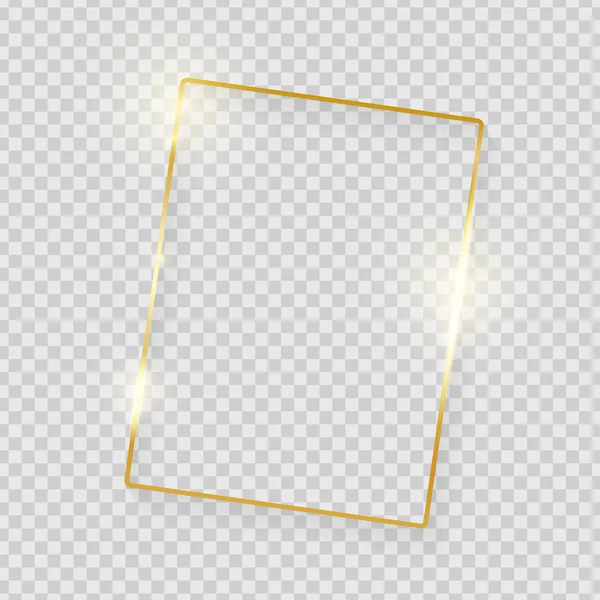 밝게 빛나는 황금빛 빈티지 틀 과 투명 한 배경 위에 그림자가 따로 있다. 황금의 화려 한 현실적 사각형 경계. 벡터 일러스트 — 스톡 벡터