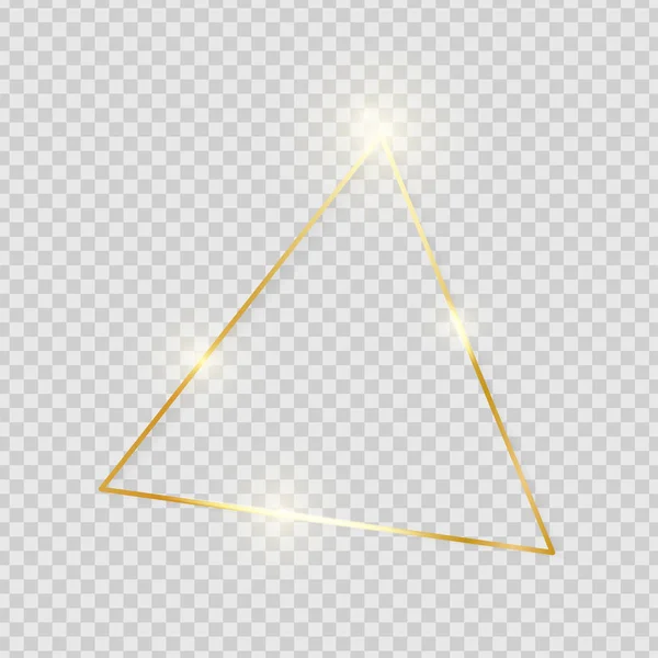 金色闪亮的发光复古三角形框架与阴影隔离在透明的背景。黄金豪华逼真的边框。婚礼、母亲或情人节概念。圣诞节和新年。向量 — 图库矢量图片