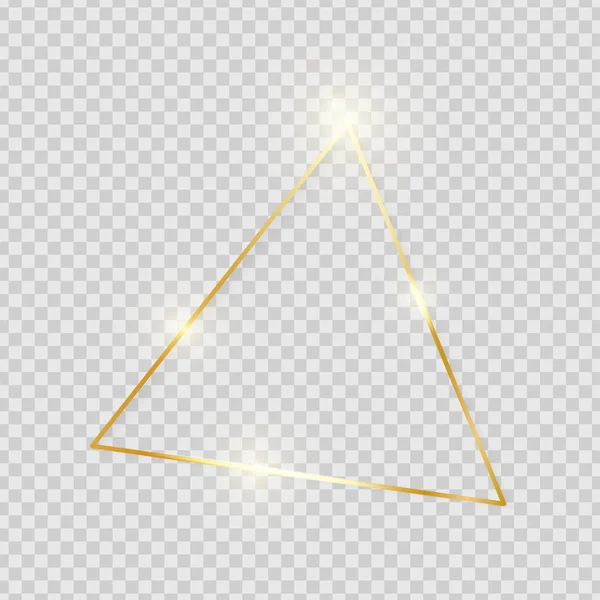 Gold shiny glowing vintage triangle frame with shadows isolated on transparent background. Golden luxury realistic border. Wedding, mothers or Valentines day concept. Xmas and New Year. Vector — Stock Vector