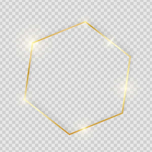 Marco de hexágono vintage brillante dorado con sombras aisladas sobre fondo transparente. Frontera realista de lujo dorado. Boda, madre o concepto de San Valentín. Resumen de Navidad y Año Nuevo. Vector — Vector de stock