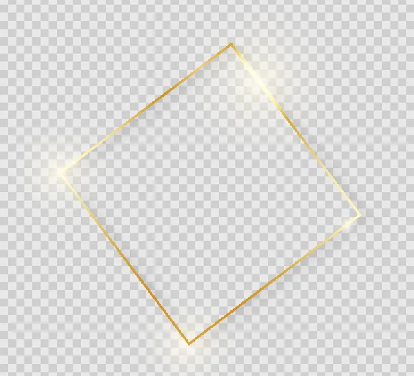 Marco de rombo vintage brillante dorado con sombras aisladas sobre fondo transparente. Frontera realista de lujo dorado. Boda, madre o concepto de San Valentín. Resumen de Navidad y Año Nuevo. Vector — Archivo Imágenes Vectoriales