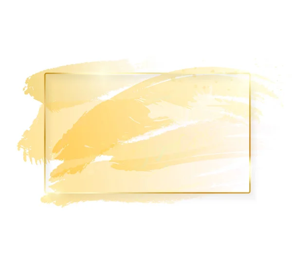 Moldura retangular brilhante dourada com pinceladas douradas isoladas em fundo branco. Borda de linha de luxo dourada para convite, cartão, venda, moda, casamento, foto etc. Ilustração vetorial —  Vetores de Stock