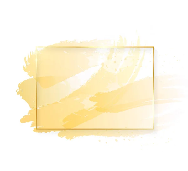 Moldura retangular brilhante dourada com pinceladas douradas isoladas em fundo branco. Borda de linha de luxo dourada para convite, cartão, venda, moda, casamento, foto etc. Ilustração vetorial —  Vetores de Stock