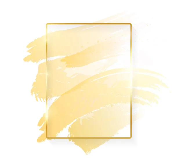 Goldglänzender Rechteckrahmen mit goldenen Pinselstrichen auf weißem Hintergrund. goldene Luxuslinie Grenze für Einladung, Karte, Verkauf, Mode, Hochzeit, Foto usw. Vektorillustration — Stockvektor