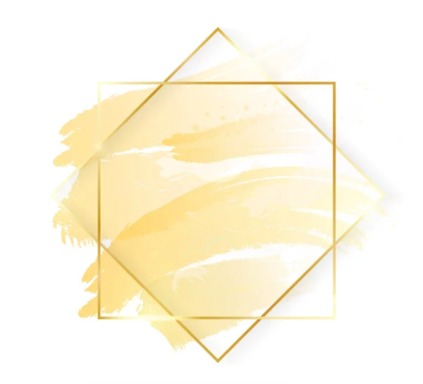 Moldura de arte brilhante dourada brilhante com pinceladas douradas isoladas em fundo branco. Borda de linha de luxo dourada para convite, cartão, venda, moda, casamento, foto etc. Ilustração vetorial —  Vetores de Stock