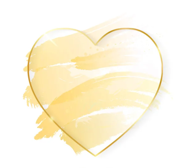 Guldglänsande glödande hjärta ram med gyllene penseldrag isolerade på vit bakgrund. Golden Luxury line Border för inbjudan, kort, försäljning, mode, bröllop, foto etc. Vektor illustration — Stock vektor