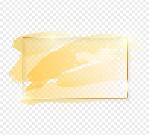 Marco rectángulo brillante dorado con pinceladas doradas aisladas sobre fondo transparente. frontera de línea de lujo de oro para la invitación, tarjeta, venta, moda, boda, foto, etc. Ilustración vectorial — Vector de stock