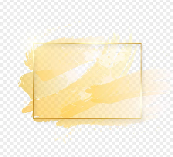 Goldglänzender Rechteckrahmen mit goldenen Pinselstrichen auf transparentem Hintergrund. goldene Luxuslinie Grenze für Einladung, Karte, Verkauf, Mode, Hochzeit, Foto usw. Vektorillustration — Stockvektor