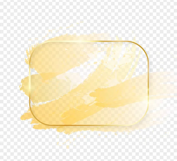 Goud glanzend gloeiende rechthoek frame met gouden penseelstreken geïsoleerd op transparante achtergrond. Gouden luxe lijn grens voor uitnodiging, kaart, verkoop, mode, bruiloft, foto enz. Vector illustratie — Stockvector