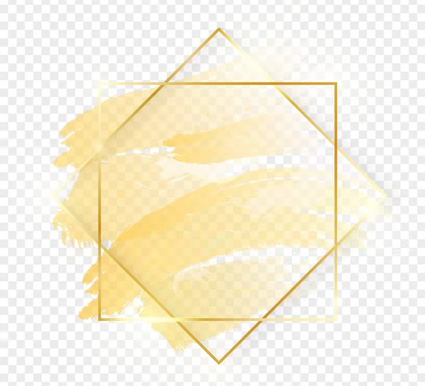 Goldglänzender Kunstrahmen mit goldenen Pinselstrichen auf transparentem Hintergrund. goldene Luxuslinie Grenze für Einladung, Karte, Verkauf, Mode, Hochzeit, Foto usw. Vektorillustration — Stockvektor