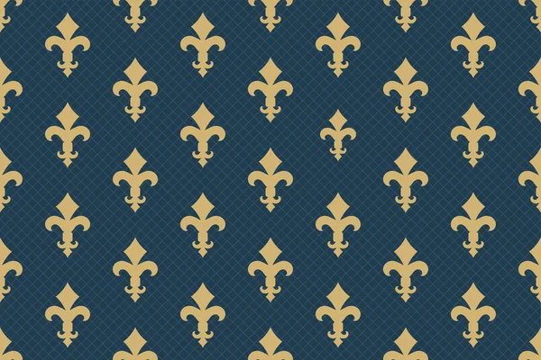 复古豪华弗勒德丽斯无缝的皇家背景。法国历史悠久的装饰图案，带有象征弗勒尔-德利的符号。蓝色和金色风格完美无暇的处女象征。矢量插图 — 图库矢量图片