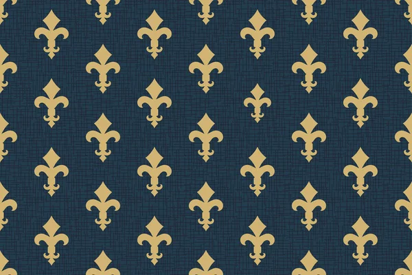 Vintage de lujo Fleur-de-lis fondo real sin costuras. Francia patrón ornamental histórico con símbolo heráldico fleur-de-lis. Simbólicas vírgenes inmaculadas de estilo azul y dorado. Ilustración vectorial — Archivo Imágenes Vectoriales