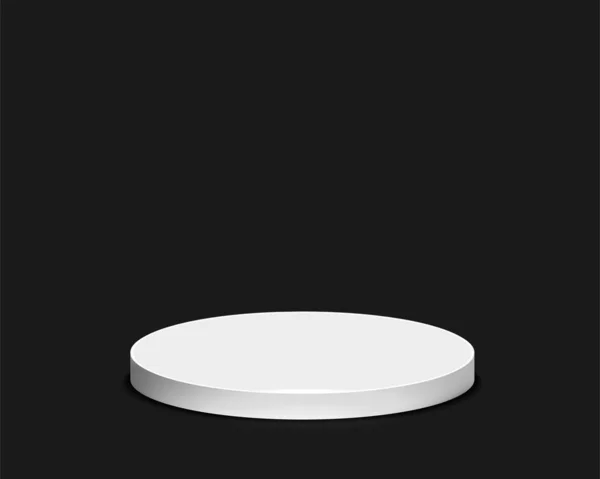 Ρεαλιστικό στρογγυλό λευκό βάθρο καθαγιασμένο. Ένα άδειο λευκό βήμα που απομονώνεται σε μαύρο φόντο. Πρωταθλητής, πρώτη θέση, βραβείο, νίκη, νικητής, βραβείο σχέδιο σκάλας. Διάνυσμα — Διανυσματικό Αρχείο