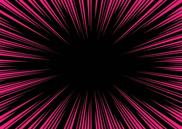 Zwarte en roze radiale lijnen Comics stijl backround. Manga actie, snelheid abstract. Universum Hyperspace teleportatie achtergrond. Vector illustratie — Stockvector