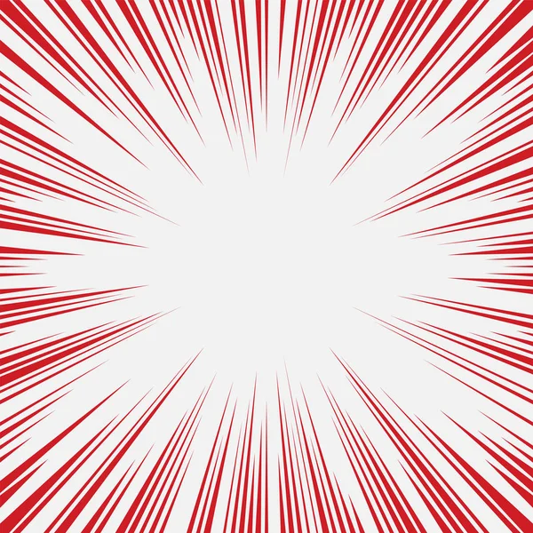 Líneas radiales rojas y blancas estilo cómic de fondo. Acción de manga, resumen de velocidad. Fondo de teletransportación hiperespacial del universo. Ilustración vectorial — Vector de stock