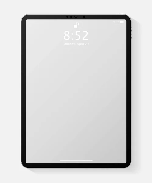 Ρεαλιστική μαμαστική υπολογιστή tablet με διαφανή κενή οθόνη κλειδώματος. Μοντέρνος σχεδιασμός προτύπου Tablet PC απομονώνεται σε λευκό φόντο. Απεικόνιση διανυσματικών φορέων — Διανυσματικό Αρχείο