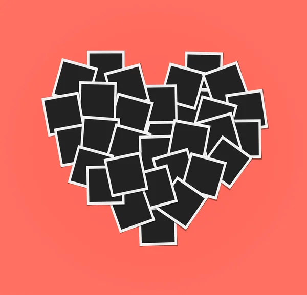 Heart concept made with photo frames isolated. Card, love template design. Living coral - color of 2019 year. Memories concept in modern style. Vector illustration — Stock Illustration Heart concept made with photo frames isolated. Card, love template design. Living coral - color of 2019 year. Memories concept in modern style. Vector illustration Royalty Free Stock Illustrations