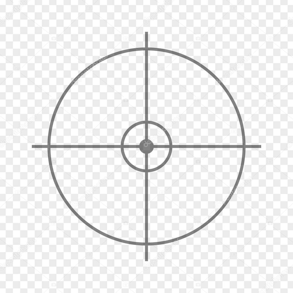 Sniper rifle aim isolated on transparent background. Crosshair target choose destination icon. Aim shoot focus cursor. Bullseye mark targeting. Game aiming sight dot pointer. Vector illustration