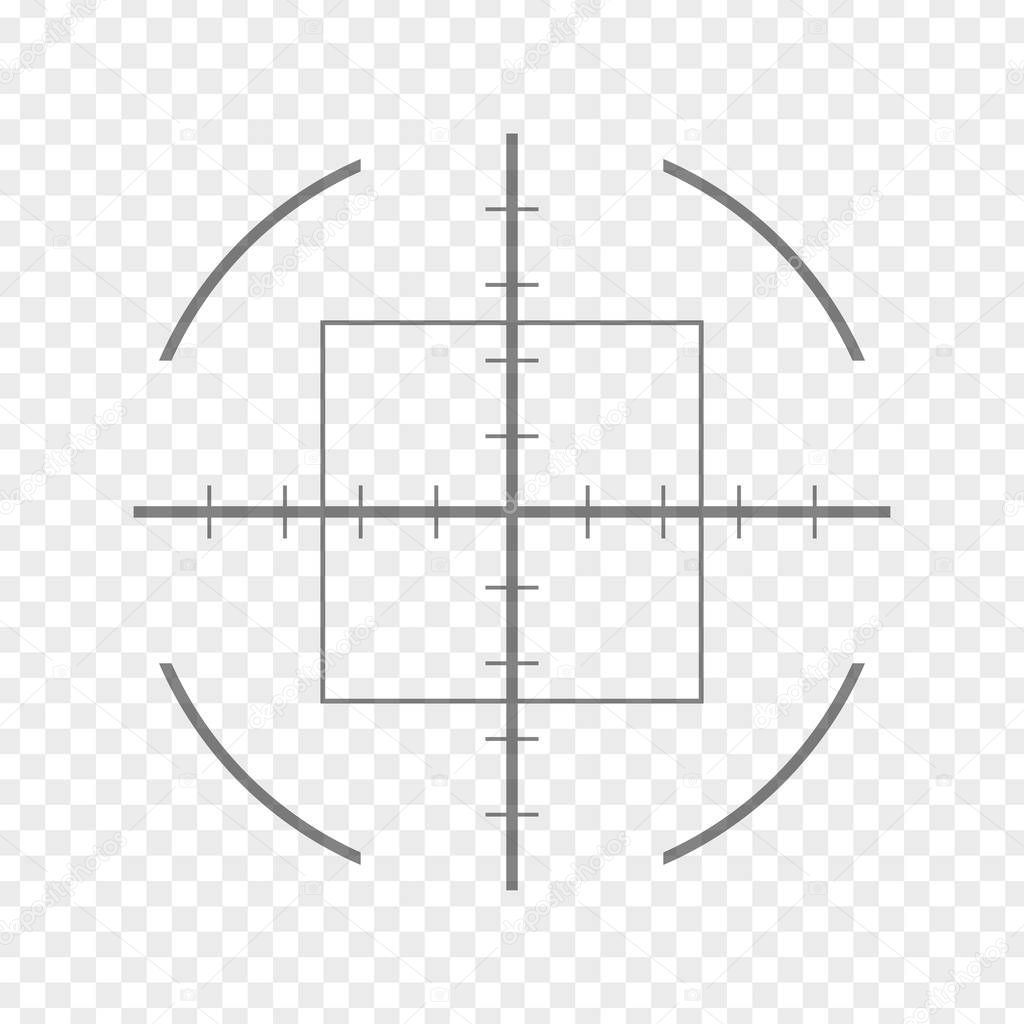 Sniper rifle aim isolated on transparent background. Crosshair target choose destination icon. Aim shoot focus cursor. Bullseye mark targeting. Game aiming sight dot pointer. Vector illustration