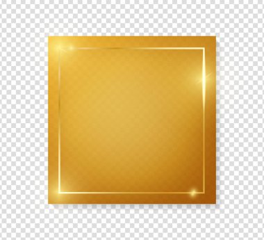 Şeffaf arka plan üzerinde izole plaka üzerinde Altın parlak parlayan vintage çerçeve. Altın lüks gerçekçi sınır. Düğün, anneler veya Sevgililer Günü kavramı. Xmas ve Yeni Yıl kağıt soyut. Vektör